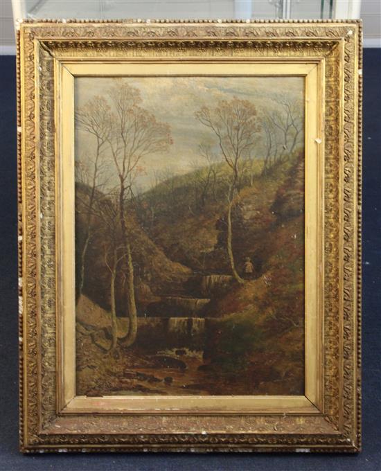 John Holland Senior (1829-1886) Woodland waterfalls Nul Cleven ... Bridge 22 x 16in.